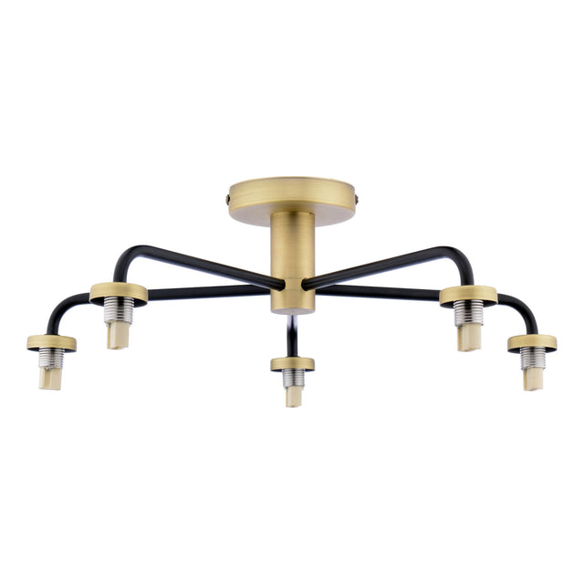 Lainey 5 Light Semi-Flush Matt Black and Antique Brass Frame Only