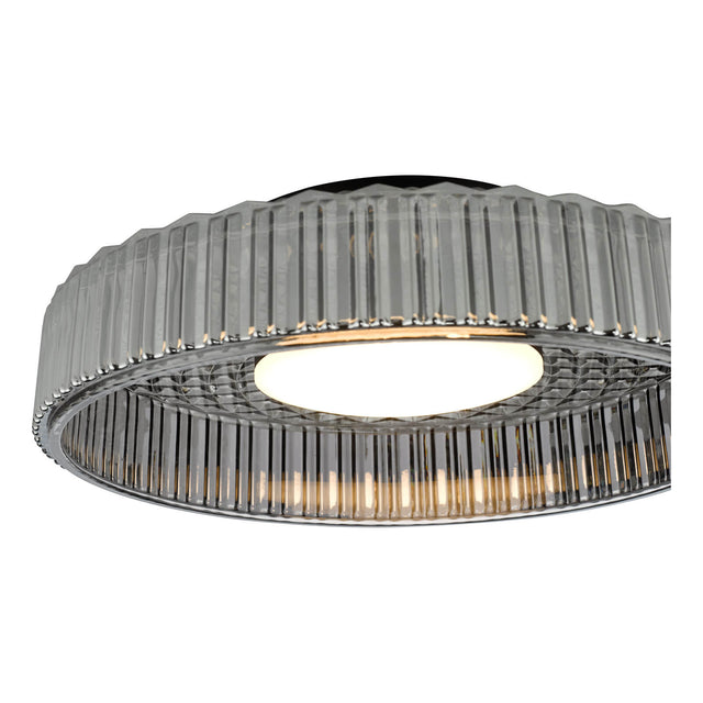 Leena Flush Satin Black and Smoked Ribbed Glass LED