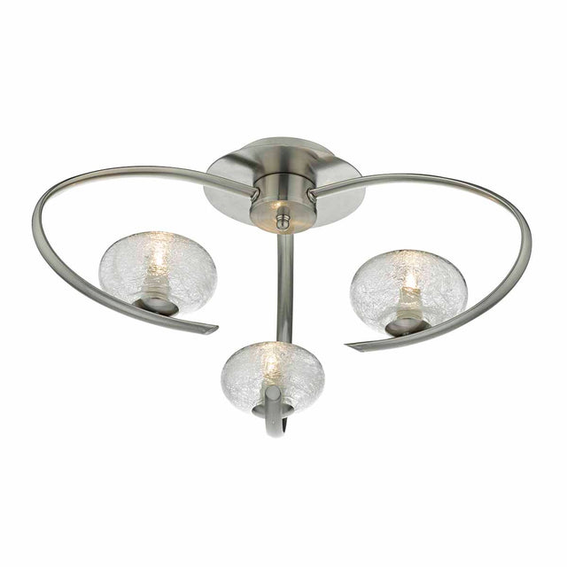 Leighton 3 Light Semi Flush Satin Chrome Glass