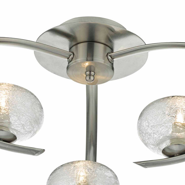 Leighton 3 Light Semi Flush Satin Chrome Glass