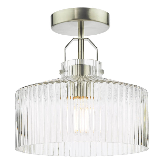 Lenka Semi-Flush Satin Nickel and Ribbed Glass