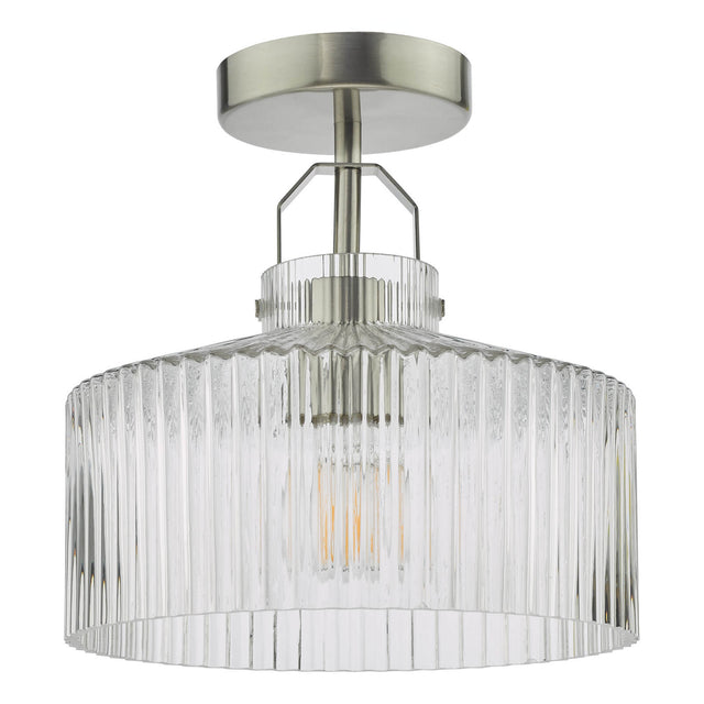 Lenka Semi-Flush Satin Nickel and Ribbed Glass