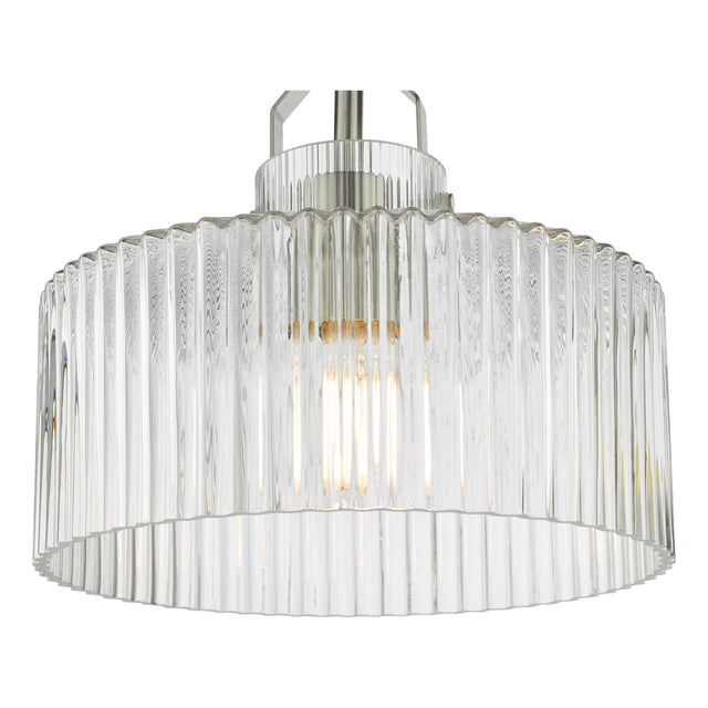 Lenka Semi-Flush Satin Nickel and Ribbed Glass