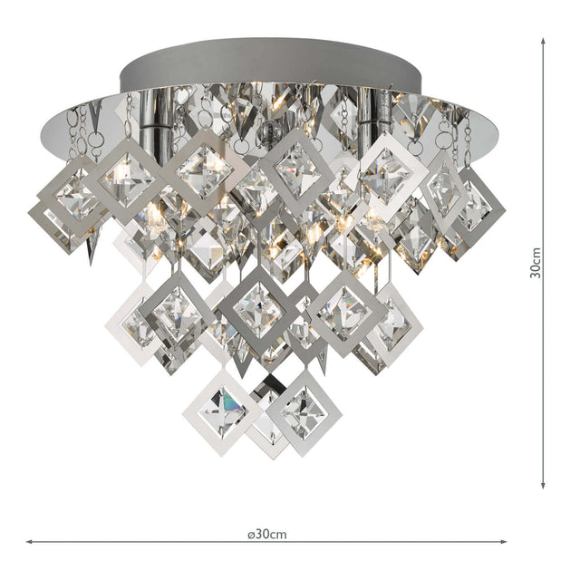 Leon 3 Light Flush Polished Chrome & Clear Glass