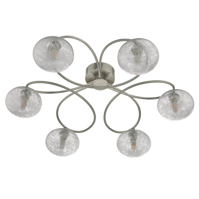 Leysha 6lt Semi Flush Satin Nickel & Glass