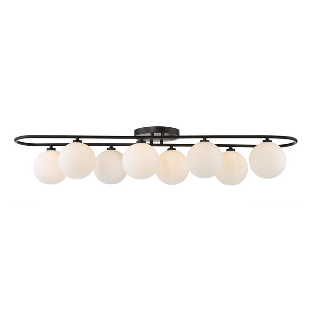 Luana 8 Light Semi-Flush Matt Black and Opal Glass