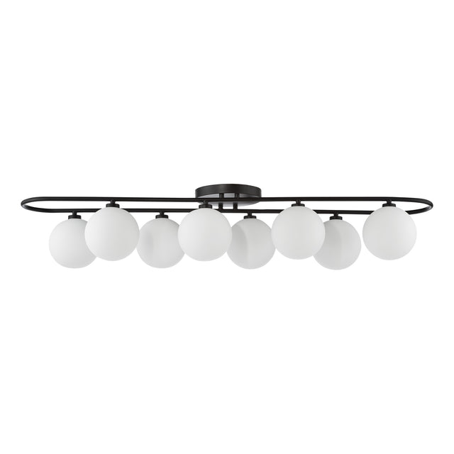 Luana 8 Light Semi-Flush Matt Black and Opal Glass