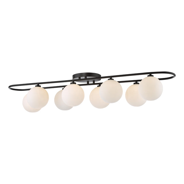 Luana 8 Light Semi-Flush Matt Black and Opal Glass