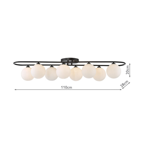 Luana 8 Light Semi-Flush Matt Black and Opal Glass