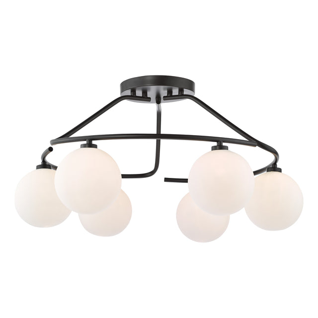 Luana 6 Light Semi-Flush Matt Black and Opal Glass