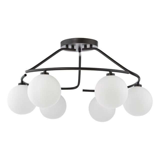 Luana 6 Light Semi-Flush Matt Black and Opal Glass