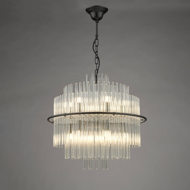 Lukas 13 Light Pendant Satin Black and Glass