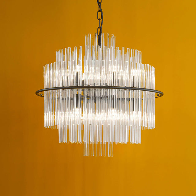 Lukas 13 Light Pendant Satin Black and Glass