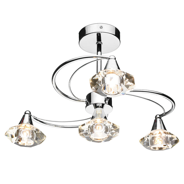 Luther 4 Light Semi Flush Polished Chrome Crystal