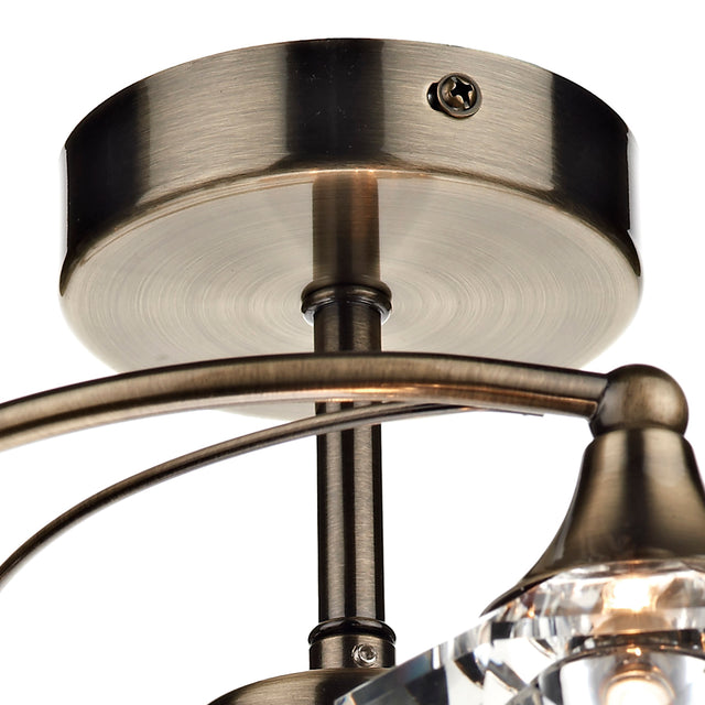 Luther 4 Light Semi Flush Antique Brass Crystal