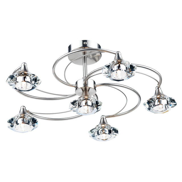 Luther 6 Light Semi Flush Satin Chrome Crystal