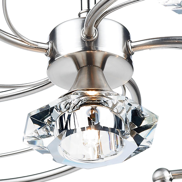 Luther 6 Light Semi Flush Satin Chrome Crystal