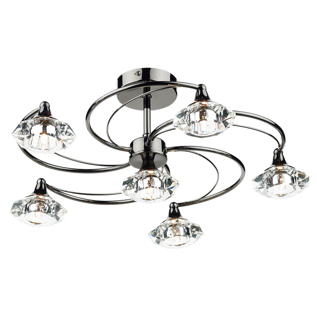 Luther 6 Light Semi Flush Black Chrome Crystal