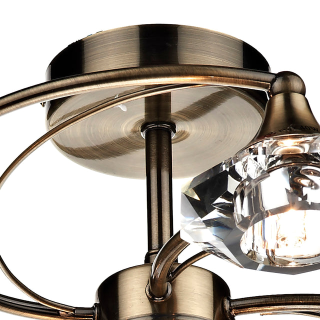 Luther 6 Light Semi Flush Antique Brass Crystal