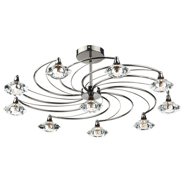 Luther 10 Light Semi Flush Black Chrome Crystal