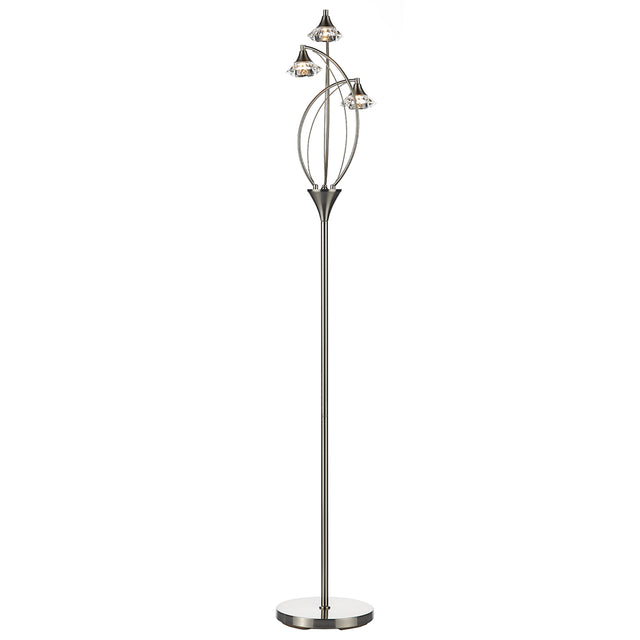 Luther 3 Light Floor Lamp Satin Chrome Crystal