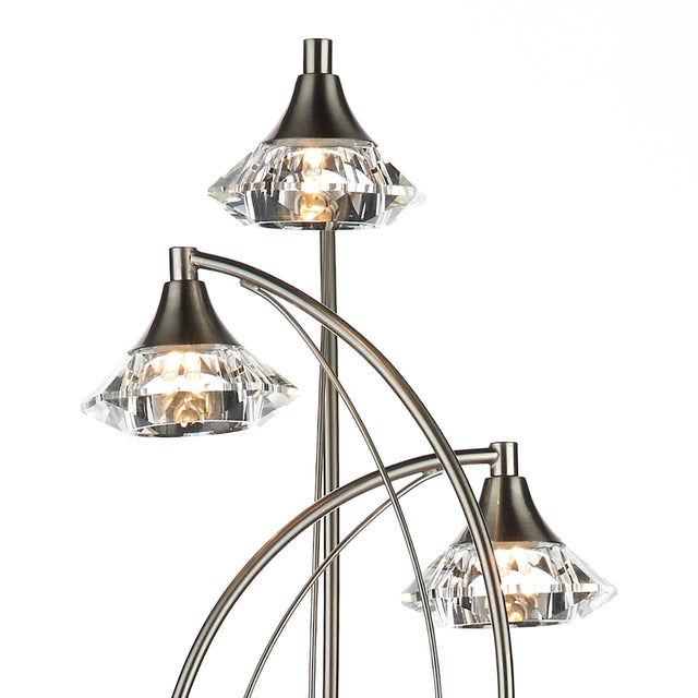 Luther 3 Light Floor Lamp Satin Chrome Crystal