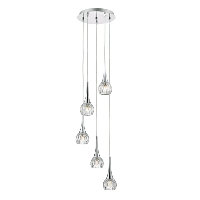 Lyall 5 Light Pendant Polished Chrome Glass