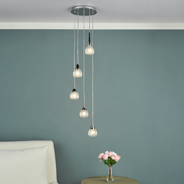 Lyall 5 Light Pendant Polished Chrome Glass