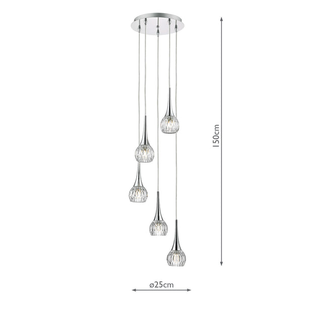 Lyall 5 Light Pendant Polished Chrome Glass