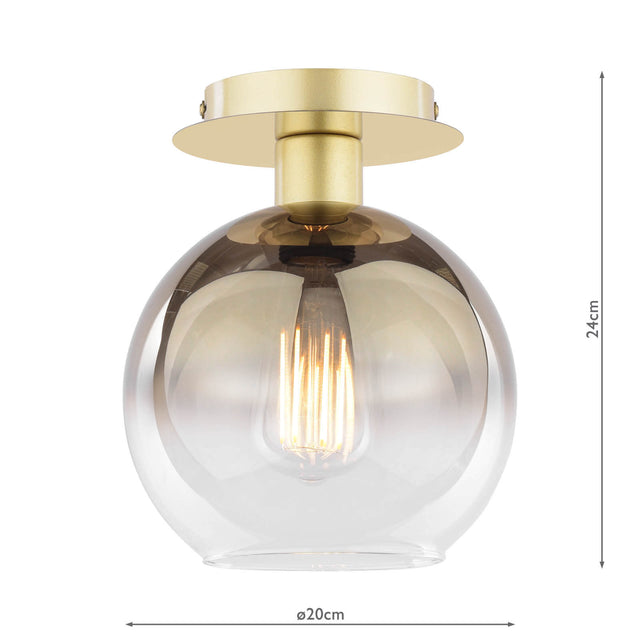 Lycia Semi-Flush Satin Gold and Gold Ombre Glass