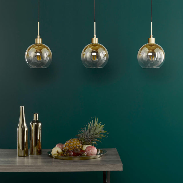 Lycia 3 Light Bar Pendant Satin Gold and Gold Ombre Glass