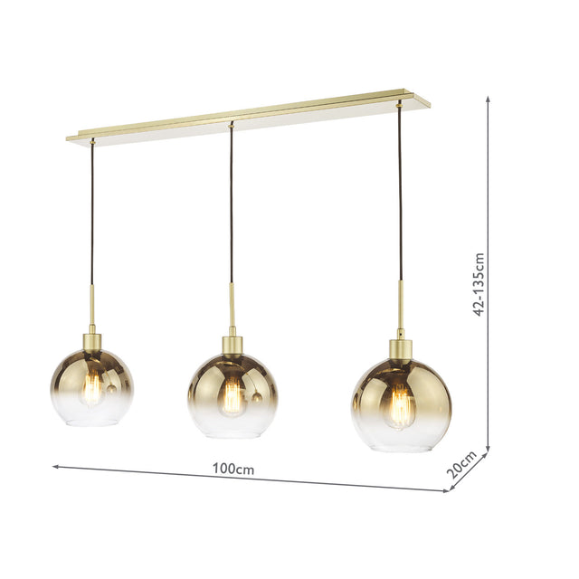 Lycia 3 Light Bar Pendant Satin Gold and Gold Ombre Glass