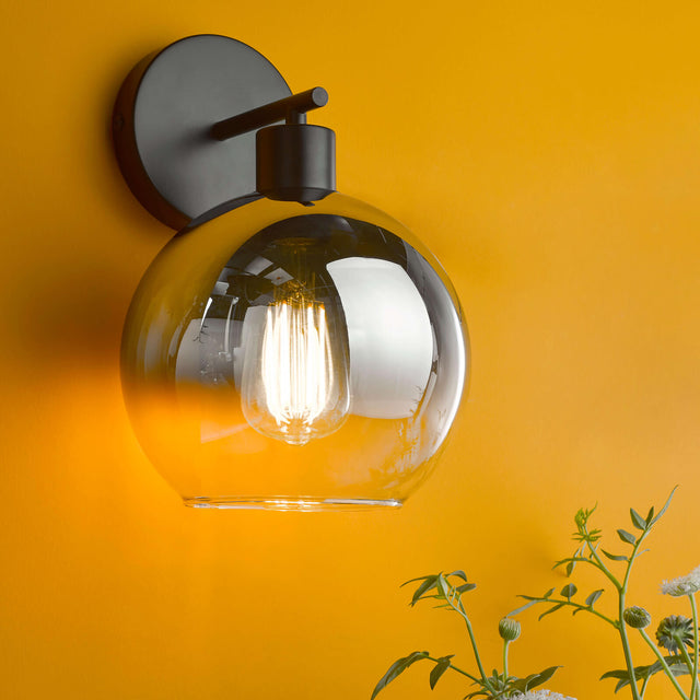 Lycia Wall Light Matt Black and Smoked Ombre Glass