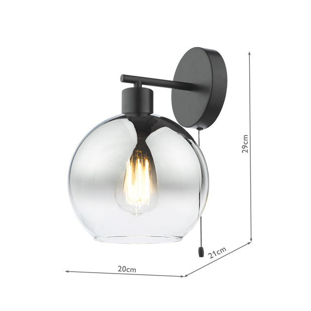 Lycia Wall Light Matt Black and Smoked Ombre Glass