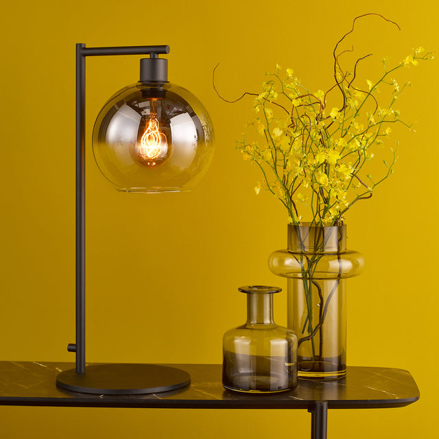 Lycia Table Lamp Matt Black and Smoked Ombre Glass