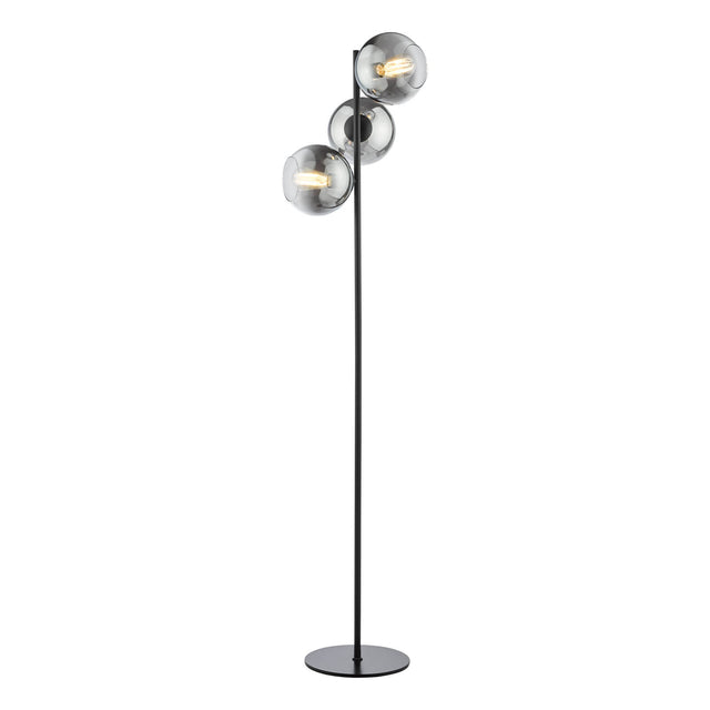 Lycia 3 Light Floor Lamp Matt Black and Smoked Ombre Glass