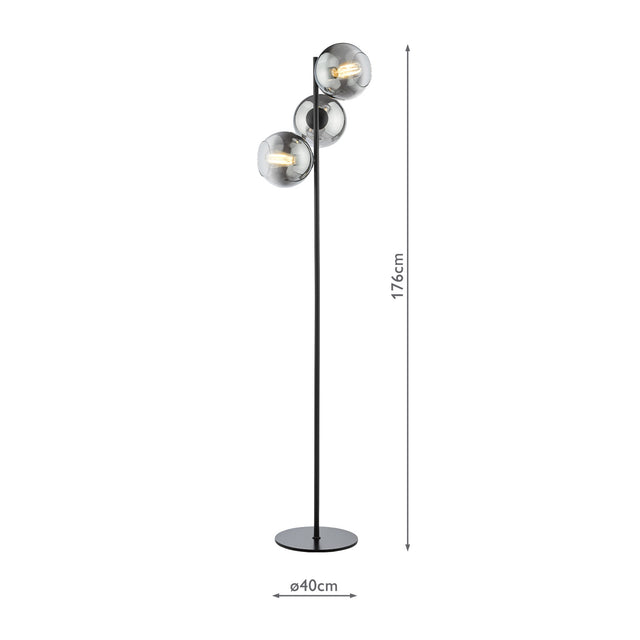 Lycia 3 Light Floor Lamp Matt Black and Smoked Ombre Glass