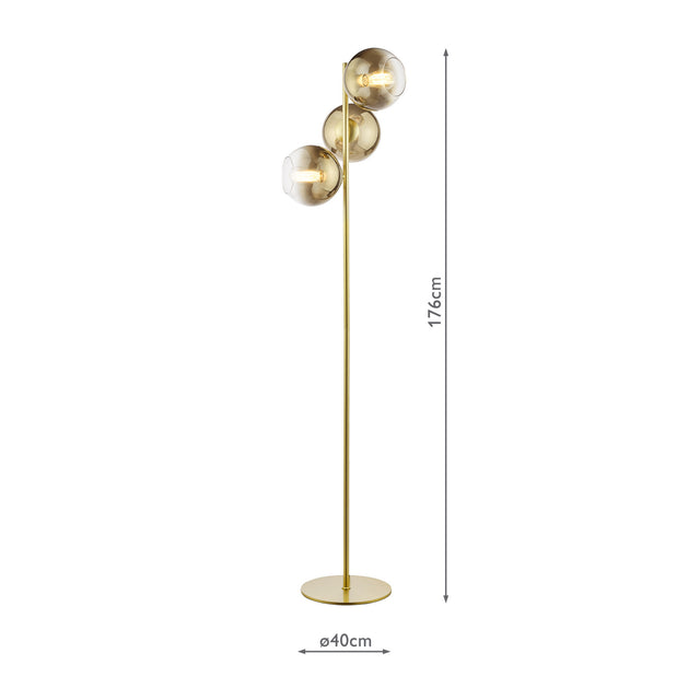 Lycia 3 Light Floor Lamp Satin Gold and Gold Ombre Glass