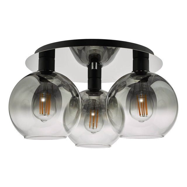 Lycia 3 Light Flush Matt Black Smoked Ombre Glass