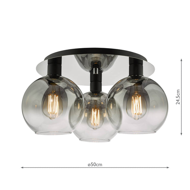 Lycia 3 Light Flush Matt Black Smoked Ombre Glass