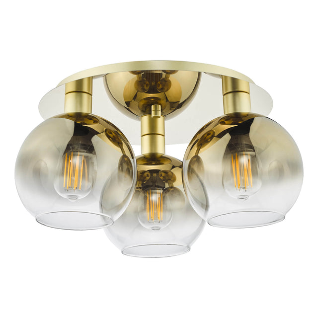 Lycia 3 Light Flush Satin Gold and Gold Ombre Glass