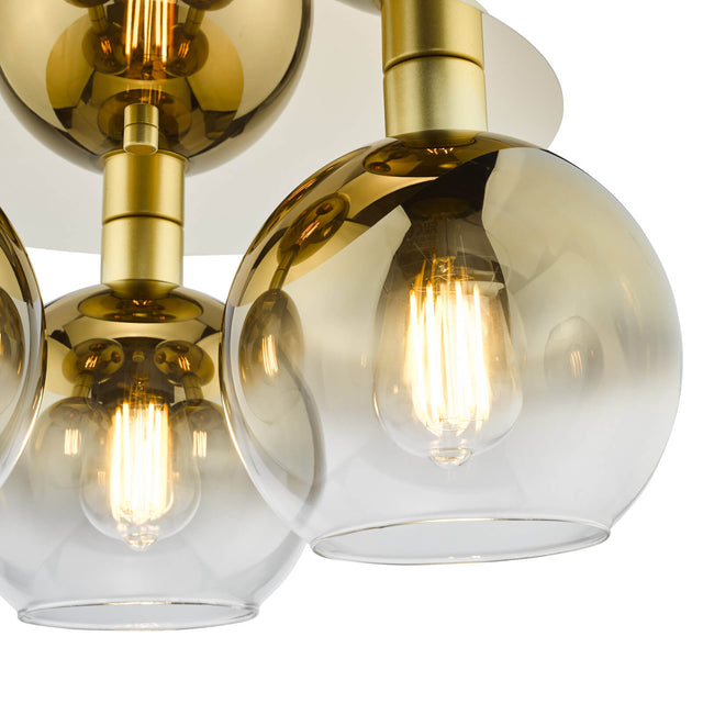 Lycia 3 Light Flush Satin Gold and Gold Ombre Glass