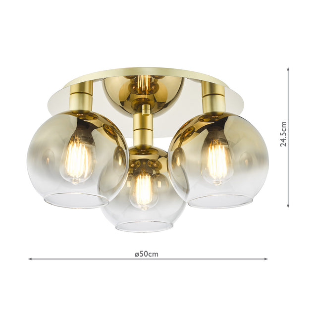 Lycia 3 Light Flush Satin Gold and Gold Ombre Glass