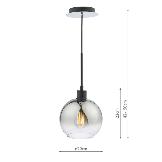 Lycia 1 Light Single Pendant Matt Black Ombre Smoked Glass