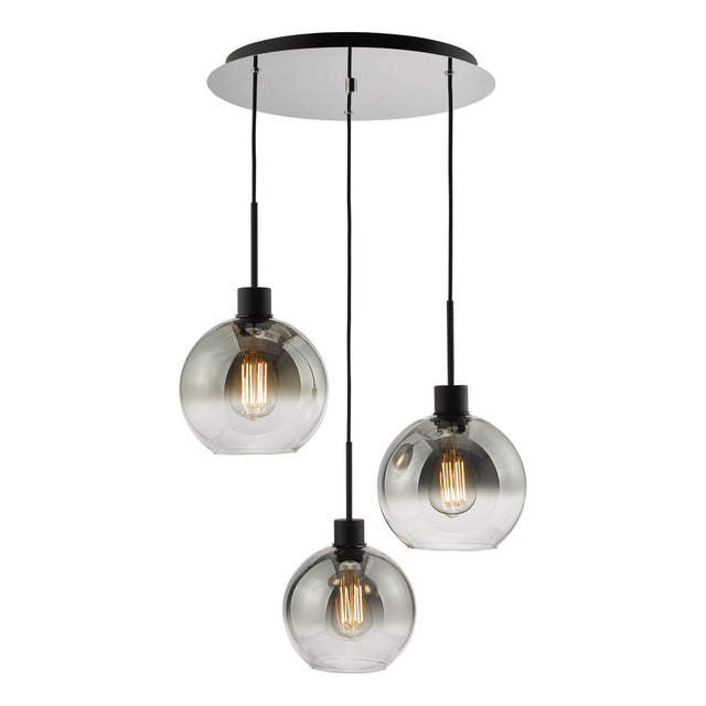 Lycia 3 Light Cluster Pendant Matt Black Smoked Ombre Glass