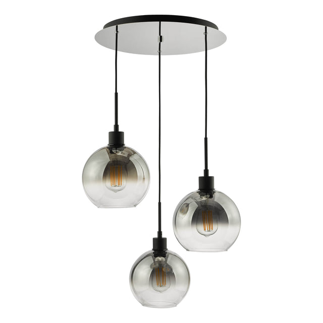 Lycia 3 Light Cluster Pendant Matt Black Smoked Ombre Glass