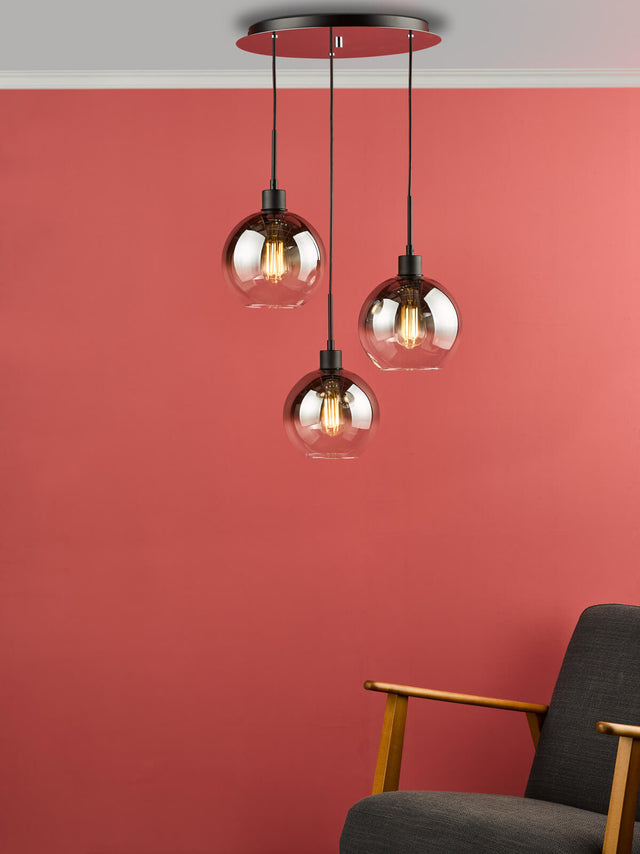 Lycia 3 Light Cluster Pendant Matt Black Smoked Ombre Glass