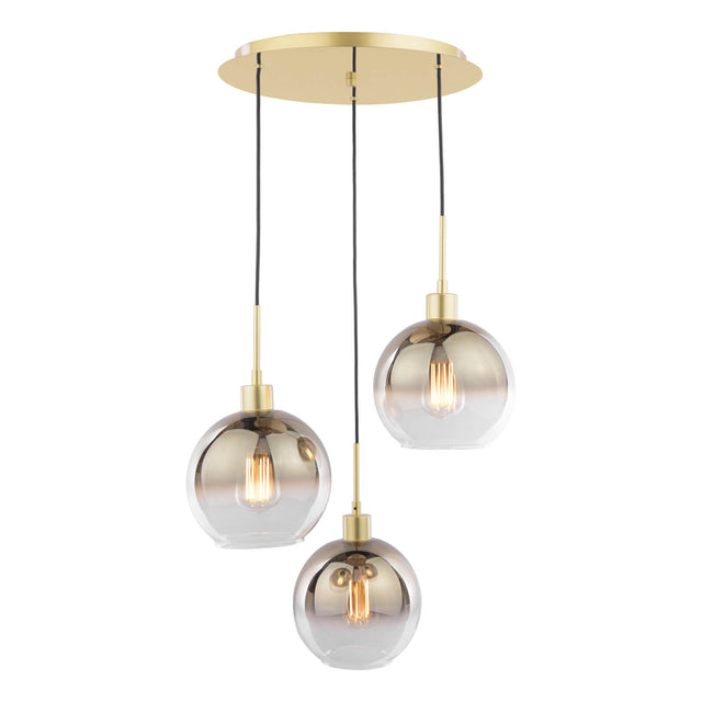 Lycia 3 Light Cluster Pendant Satin Gold and Gold Ombre Glass