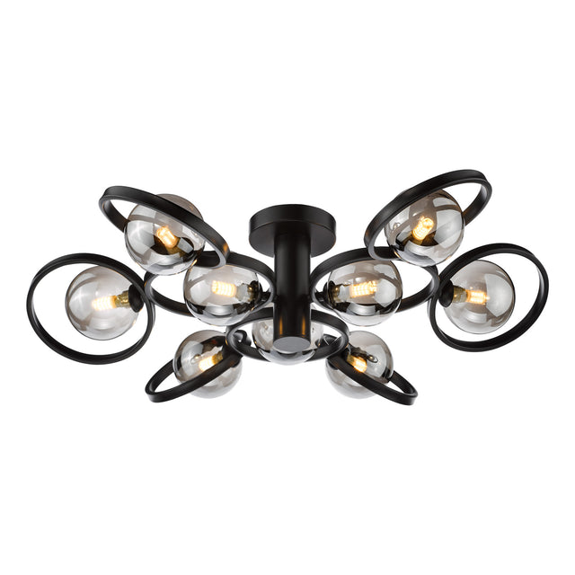 Lynette 9 Light Semi-Flush Satin Black and Smoked Glass