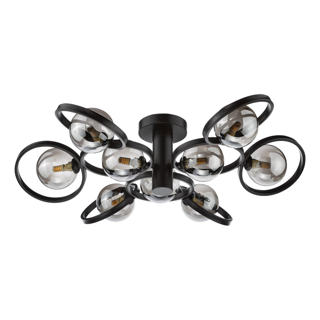 Lynette 9 Light Semi-Flush Satin Black and Smoked Glass